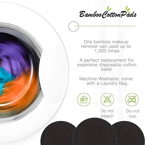 Reusable Makeup Remover Pads Black Washable - 10 Pack Organic Cotton Rounds for Face Eye with Laundry Bag, Facial Cleansing Cloth Towel, Make-Up Removal Wipes for All Skin Types - Image 4