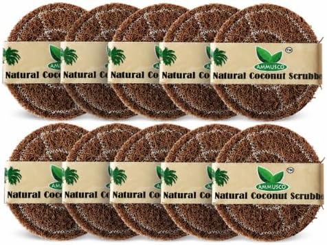 Natural Coconut Fiber Scrub Pad Pack of 12 – 4 Inch (10cm) Extra Thick 10mm Round Coir Scouring Pads | Heavy Duty Eco-Friendly Kitchen Cleaning Scrubber | Biodegradable & Plastic-Free by Unknown