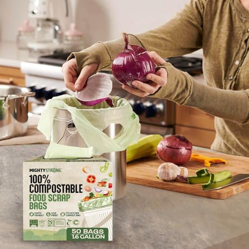 Compost Bags with Handles - 50 Pieces 1.6 Gallon/6 Liter Compostable Trash Bags, Small Trash Bags, Certified By BPI And OK Compost, Food Scrap Waste Bags - Image 4