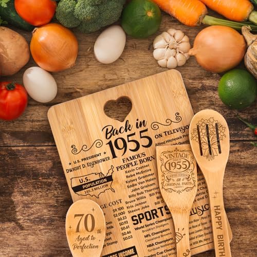 70th Birthday Gifts for Women - "Back in 1955" 70th Birthday Gifts for Men Cutting Board, Bamboo-Made Engraved "Year 1955 News" 70th Birthday Gifts - Image 6