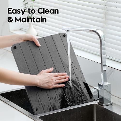 Razborci Stone Dish Drying Mat for Kitchen Counter, Water Absorbing Bathroom Tray Sink Organizer, Diatomaceous Earth Countertop Dish Rack Riser Sponge Holder Soap Dish, Dark Gray, 16" x 12" - Image 7