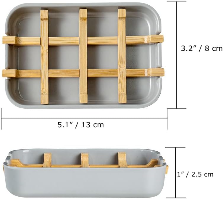 Eco-Friendly Bamboo Soap Dishes, Removable Soap/Sponge Holder for Home, Bathtub Soap Tray, Grey - Image 2