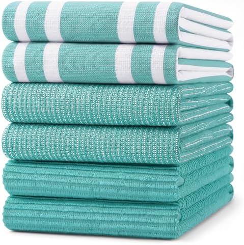 Homaxy Cotton 380 GSM Premium Kitchen Towels, 18"x 28", 6 Pack, Teal by Homaxy