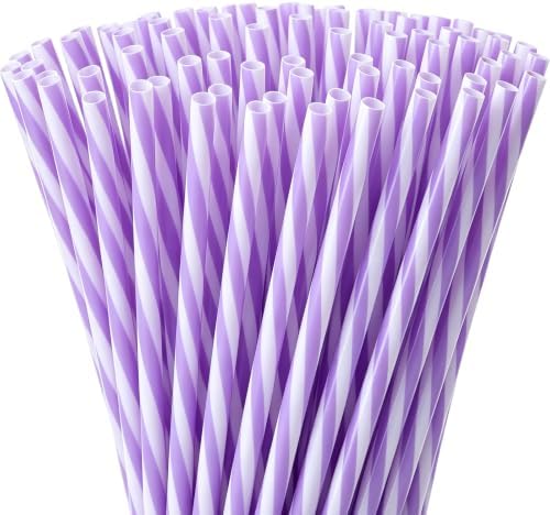 Honeydak 50 Pcs Reusable Plastic Straws Bulk,Purple and White Stripe by Honeydak