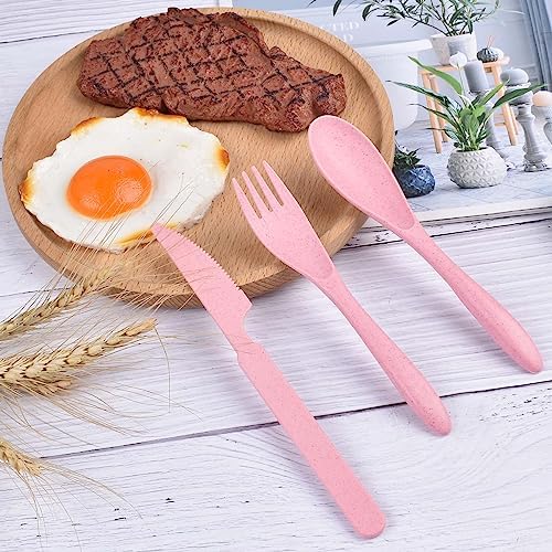 Zoyiancy 21Pcs Wheat Straw Cutlery Set, Pink Reusable Utensils - Image 4