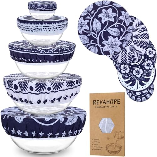 5Pcs Reusable Beeswax Elastic Bowl Covers for Bread Proofing and Food Cover by Revahope