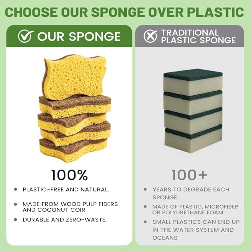 LILAC 12 Pack Natural Cellulose Sponges for Dishes - Non-Scratch Kitchen Scrub Sponges - 100% Biodegradable & Eco-Friendly Cleaning Sponges for Non-Stick Cookware, Bathroom & Household（Yellow） - Image 5