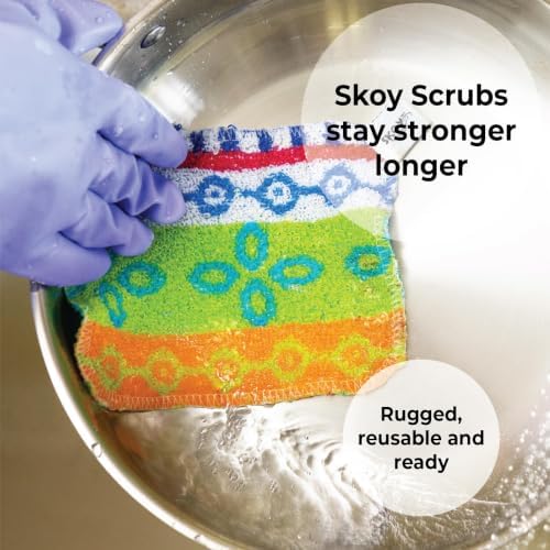 Skoy Scrub, 50-Pack Reusable, Non-Scratching Dish Scrubber for Kitchen and Household Cleaning, Planet-Friendly, Dishwasher Safe Soft Scrub, Assorted Colors and Designs - Image 2