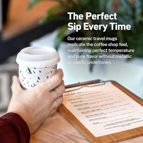 NOVA CERAMICS Travel Mug - Travel Size Mug – Reusable Coffee Mug Unique to Go Mug – Microwave & Dishwasher Safe Coffee White & Blue Tumbler - Gifts for Women Men Him Her – 12oz – Orchid - Image 4