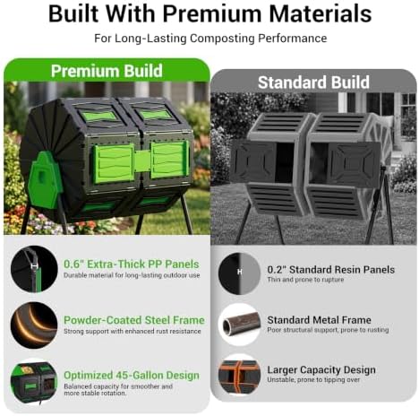 Compost Tumbler, Easy Assemble & Efficient Outdoor Compost Bin, 45 Gallon/170 Liter Large Dual Chamber Rotating Composter for Garden, Kitchen, and Yard Waste, Green Door - Image 2