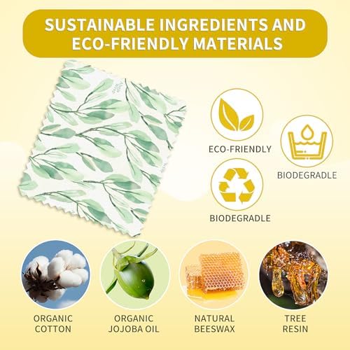 Beeswax Food Wrap, Reusable Beeswax Wraps Storage Set 9-Pack (5S 3M 1L), Organic and Beeswax Wraps Reusable, Sustainable Alternative/Flowers Grass - Image 3