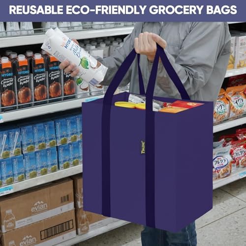 BALEINE 4 PK Grocery Bags Reusable Shopping Bags with Reinforced Bottom, Heavy Duty Foldable Tote Bags (Navy Blue) - Image 6