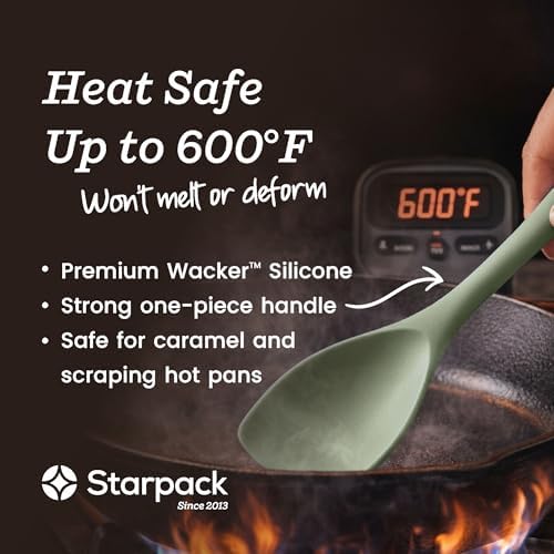 Starpack Stir and Serve Silicone Cooking Utensils Set (5-Piece, 11") - LFGB Non Toxic, 600°F Heat Resistant, BPA-Free - One-Piece Seamless, Dishwasher Safe - for Nonstick Cookware, Sage Green - Image 4