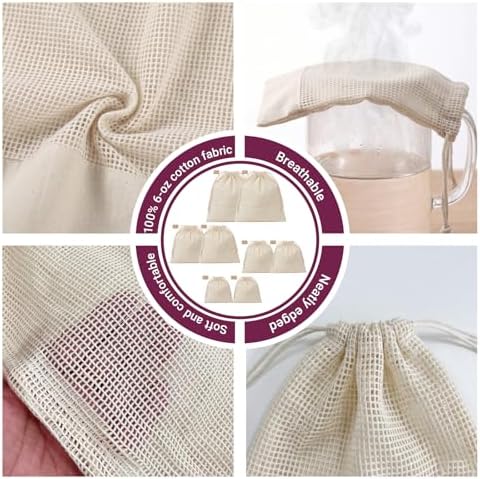 Set of 8 Ambrosia Cotton Produce Bags Drawstring Muslin - Image 4