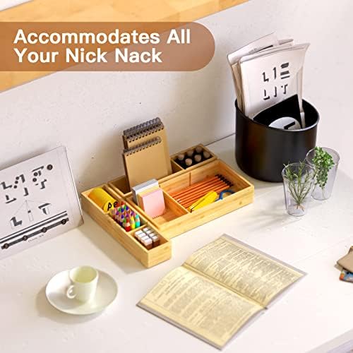 DUJEN Bamboo Drawer Organizer 12.5'' X 12.5'' X 2'', Adjustable 3 Individual Junk Drawer organizer for Bathroom and Kitchen, Wood Drawer Tea Organier Boxes for Silverware, Make up and Tea Bag - Image 4