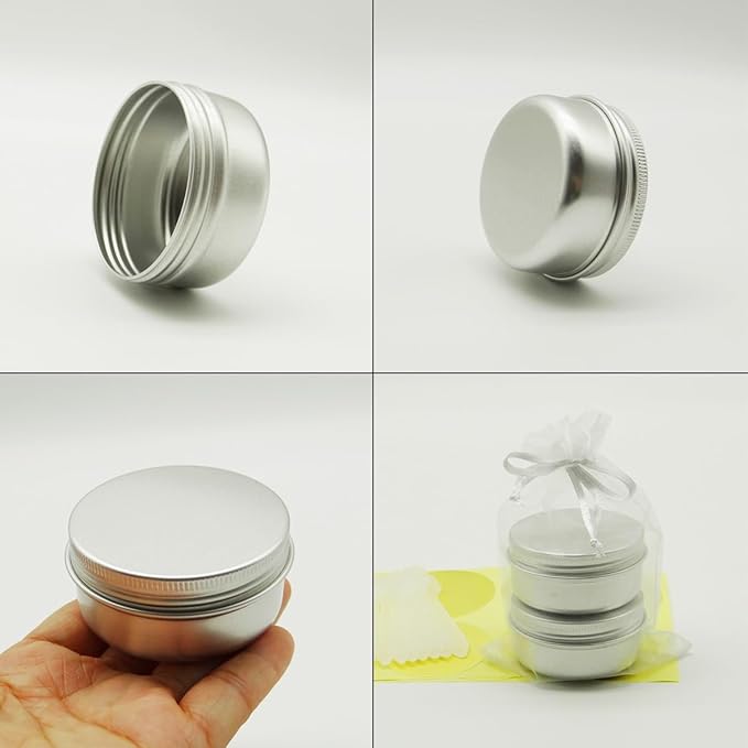 10pack 50ml Silver Aluminum Tin, 50 Gram Containers Leak Proof Cosmetic Jars, 50g Small Makeup Containers Round Screw Lids for Cosmetic, Salves, Lip Balms, Toner, Cream, Candle, Tea, Beads