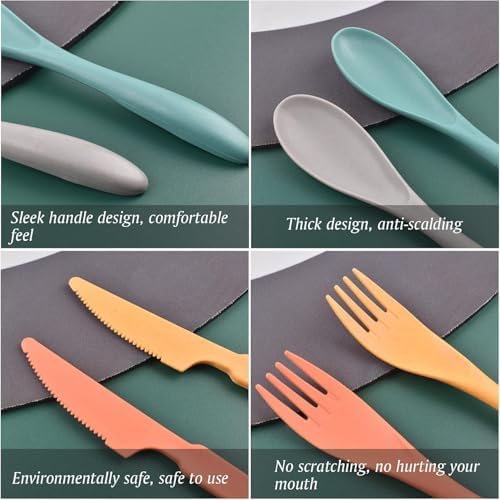 Zoyiancy 10 Sets Wheat Straw Cutlery Set, Reusable Flatware Utensils Set - Image 4