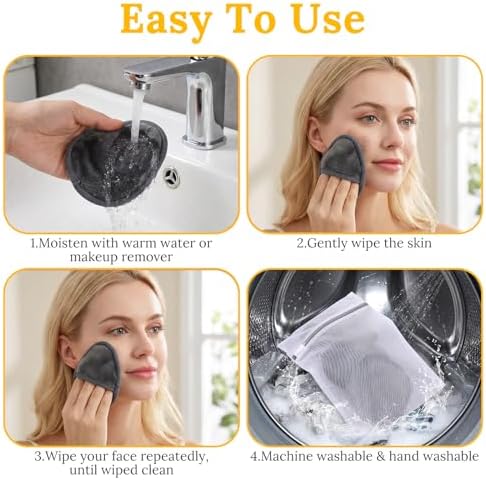 24Pcs Makeup Remover Pads, Grey Microfiber with 2 Storage Bags - Image 3