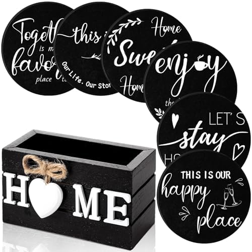 Queekay House Warming Gifts New Home Farmhouse Coasters Set of 6, Black by Queekay