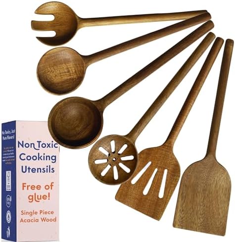Non-Toxic Acacia Wooden Utensils Set, 6-Piece, Glue and Mineral Oil Free by Ziruma