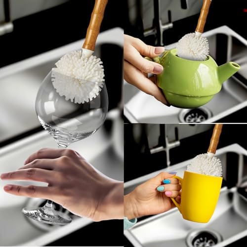 HIC Kitchen Bamboo Glass Brush, Bamboo with Non-Scratch Foam Tips, Set of 2 - Image 4