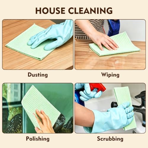 YEEHAW Swedish Dishcloths for Kitchen 10 Pack, Green Cellulose Sponge Cloths, No Odor Resuable Cleaning Cloths, Super Absorbent Dish Cloth for Kitchen, Bathroom, Glass Surface, Furniture 7"×6" - Image 5