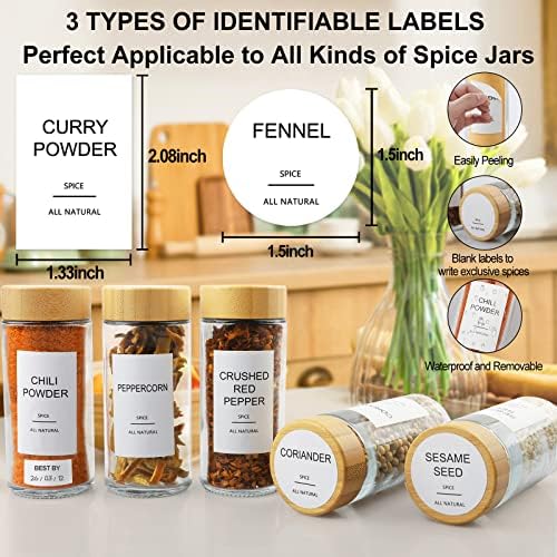 AISIPRIN Glass Spice Jars with 398 Labels-4oz 24 Pcs,Round Seasoning Jars with Bamboo Airtight Lids,Spice Container Set -Shaker Lids, Funnel,Brush and Marker Included - Image 2
