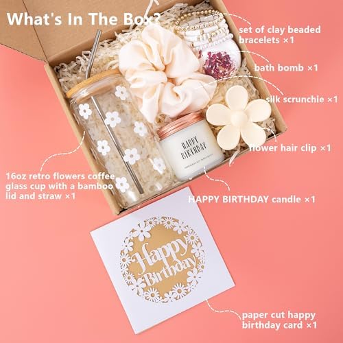 JTEWB Birthday Gifts For Women, Teen Girl, Her, Happy Birthday Gift Box For Girl, Women, Sister, Daughter, Friends, Cute Daisy Aesthetic Glass Cups Gift Set 7pcs - Image 2