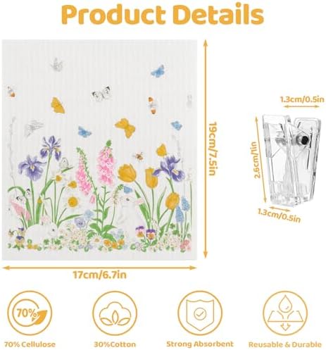 6 Pack Spring Floral Swedish Dishcloths for Kitchen, Absorbent Dish Cloths - Image 2