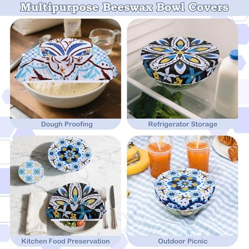 5Pcs Reusable Beeswax Elastic Bowl Covers for Bread Proofing and Food Cover - Image 5