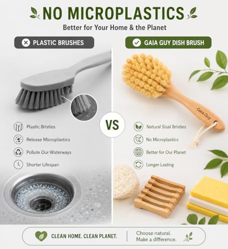 Gaia Guy Plastic-Free Dish Brush Set | 19-Piece Zero Waste Kitchen Cleaning Kit with Bamboo & Beech Wood Brushes, Cellulose Sponges, Natural Loofahs & Soap Holders | Eco Friendly Dishwashing Set - Image 3