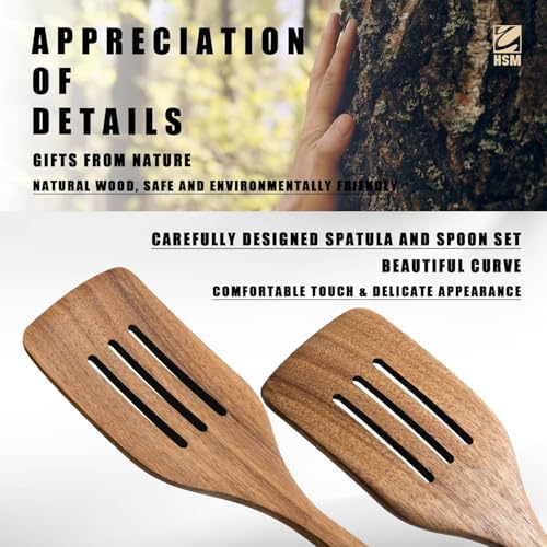 HSM Wooden Spoons for Cooking, 9-Piece Acacia Wood Kitchen Utensil Set - Image 4