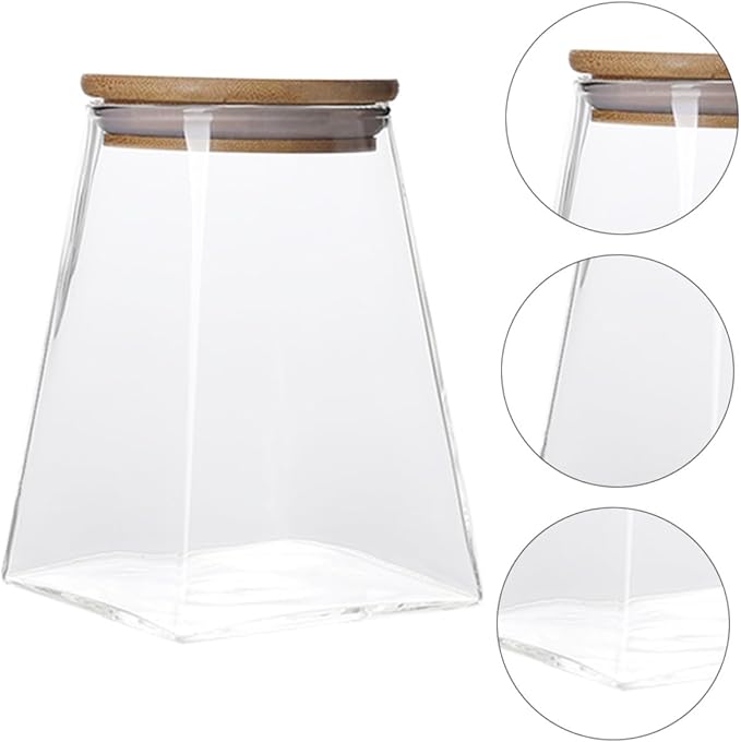 2 Pcs Transparent Glass Storage Jars with Wooden Lids Airtight Tea Canisters Kitchen Containers for Cereals Snacks Pantry Organization and Fresh Food Storage