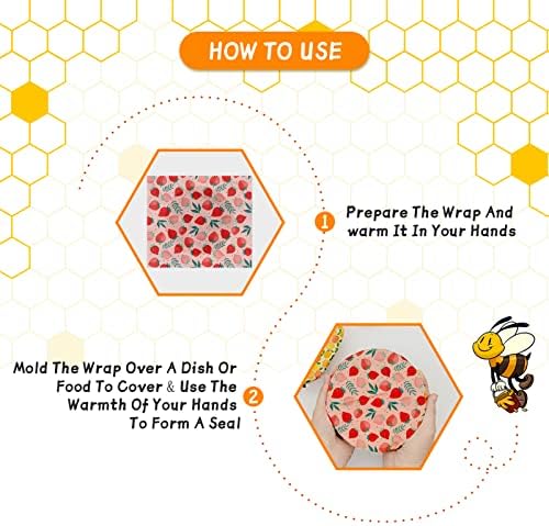 Beeswax Wrap, 3 Pack Reusable Food Wrap Beeswax Wraps for Food Storage Organic Beeswax Food Wraps Beeswax Paper Wax Wraps Wax Covers Beeswax Lunch Wrap Sandwich Wrappers 1L, 1M, 1S Strawberry Pattern - Image 4