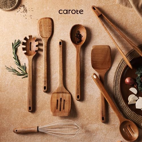 CAROTE Wooden Utensil Set, 8-Piece Acacia Wood Cooking Utensils - Image 6