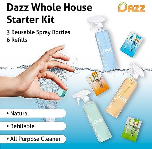 DAZZ Whole House Starter Kit (3 Reusable Spray Bottles, 6 Refills) Natural All Purpose Cleaner, Glass and Window Cleaner, and Bathroom Cleaner - Eco Friendly, Non Toxic - Image 2