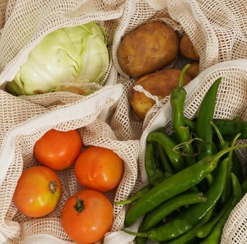 Reusable Cotton Mesh Bags Organic Cotton, Washable & Durable Grocery Bags with Drawstring Mesh Storage Bags for Fruits, Vegetables & Shopping (3 Large (12 in x 15 in)) - Image 5