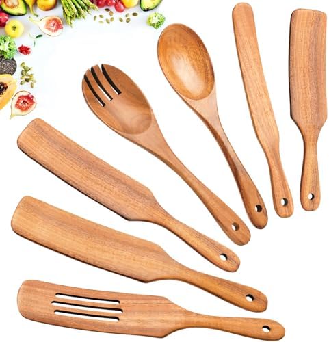 Spurtles Kitchen Tools Wooden, 7Pcs Wooden Spoons for Cooking, Natural Premium Spatula Set, Heat Resistant Cooking Utensil for Nonstick Cookware, Spurtle for Sourdough Starter by Unknown