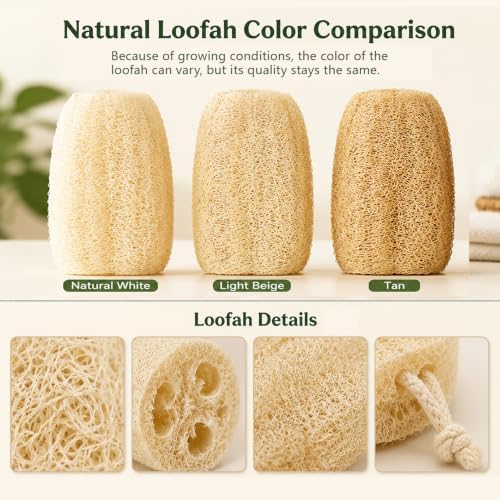 6 Pcs Loofah Sponge Set, Dye-Free Exfoliating Bath Scrubber, Gentle Shower Sponge for Face Back Body, Spa Bath Scrubber for Men and Women - Image 4