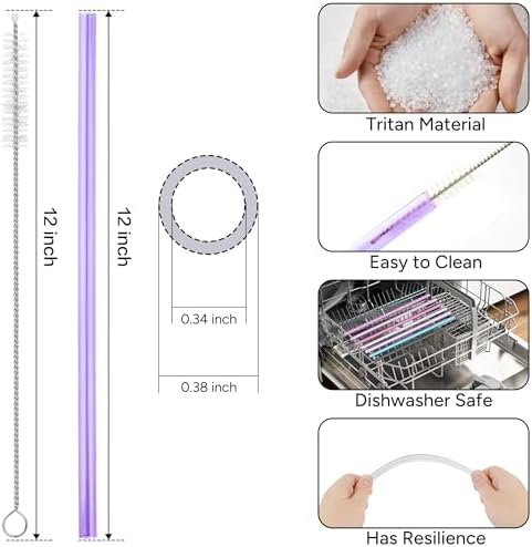 Replacement Straw Compatible with 40 oz Stanley Quencher Tumbler, 12 Inch Extra Long Reusable Plastic Straws for 40 Oz Cup, Purple-6 Pack - Image 2