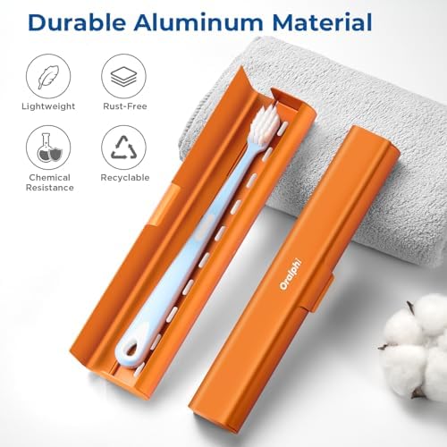 Aluminum Toothbrush Travel Case, Portable Travel Toothbrush Holder, Durable Manual Toothbrush Box Container for Traveling, Bathroom, Camping, Business Trip-Pumpkin Orange - Image 2