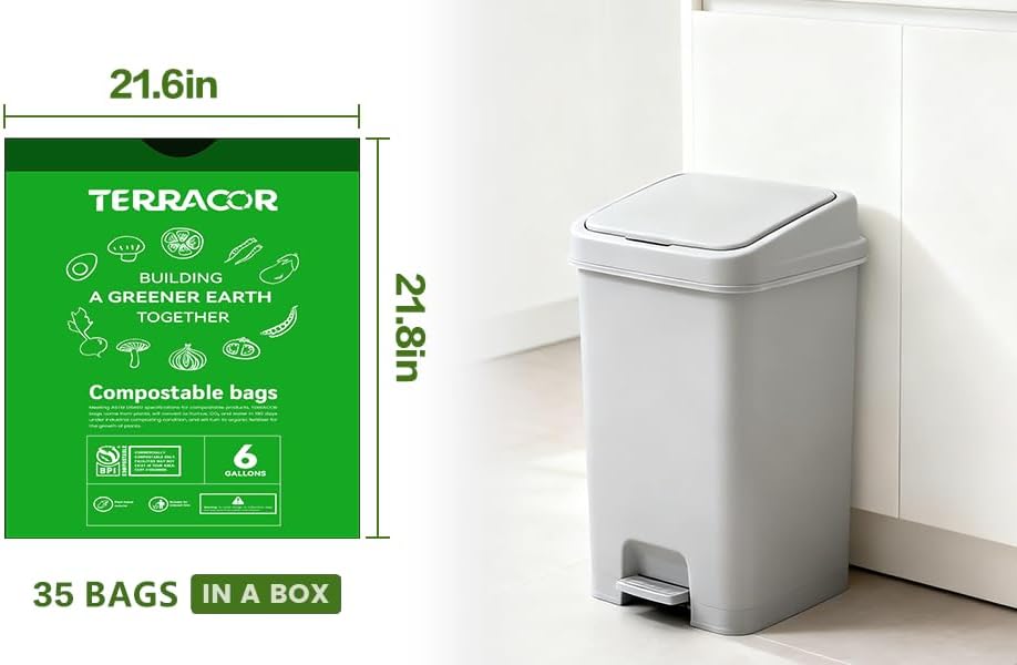 6 Gallon Compostable Trash Bags Drawstring, Heavy Duty Extra Thick 1 Mil, 35 Bags, Tall Kitchen Food Scrap Waste Bag, ASTM D6400 - Image 2