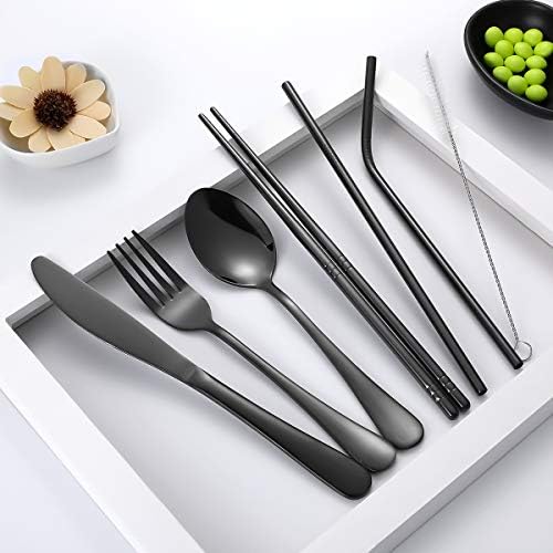 Travel Utensils,Reusable Silverware Set To Go Portable Cutlery Set with a Waterproof Carrying Case for Lunch Boxes Workplace Camping Picnic (Black) - Image 2