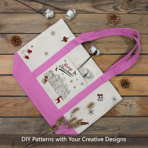TOPDesign 3-Pack Canvas Tote Bags with an External Pocket, Reusable Grocery Shopping Bags, Top Zipper Closure, Daily Essentials (Light Purple/Natural) - Image 3
