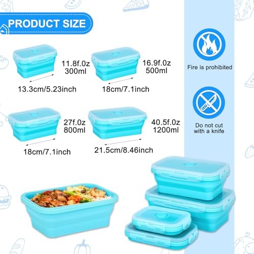 Collapsible Silicone Food Storage Containers 4 Set Airtight Leak Proof Food Containers with Lids Meal Prep for Microwave Freezer Dishwasher for Kitchen Camping Office Sky Blue - Image 3