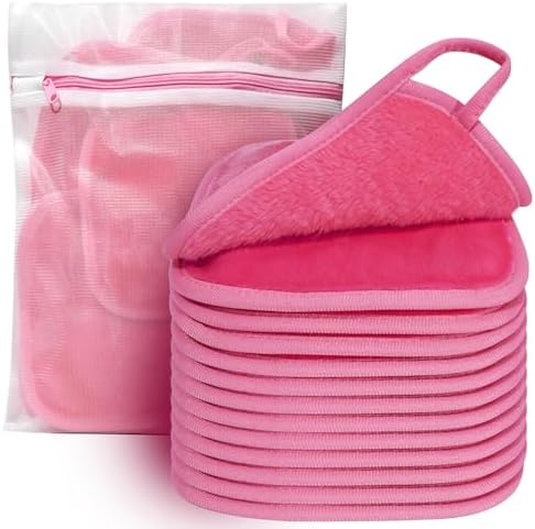 KODAMO Makeup Remover Cloth, Reusable Makeup Remover Pads Washable Travel Bag, Microfiber Makeup Removal Face Wash Cloths with Just Water, Gentle Soft,12 Pack, Pink by KODAMO