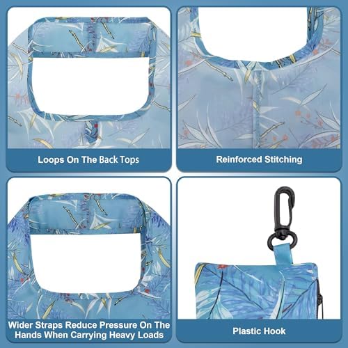 HOLYLUCK Reusable Grocery Bags,Heavy Duty Foldable Shopping Tote Bag (Standard, Blue leaves) - Image 4