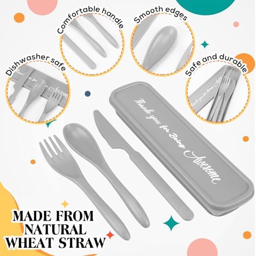 24 Pack Reusable Travel Utensils Set Case Thank You for Being Awesome Appreciation Gifts Bulk for Employee Coworker Student Portable Lunch Utensils Wheat Straw Fork Spoon Knife for Picnic(Plain Color) - Image 3