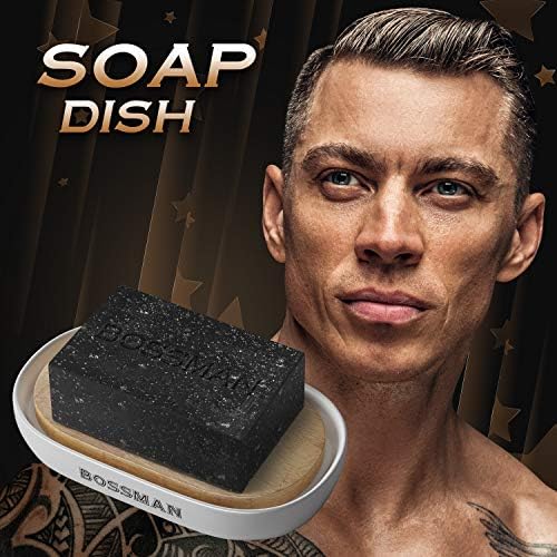 Bossman Natural Bamboo Bathroom Soap Dish w/ Premium Ceramic Base - White - Image 2