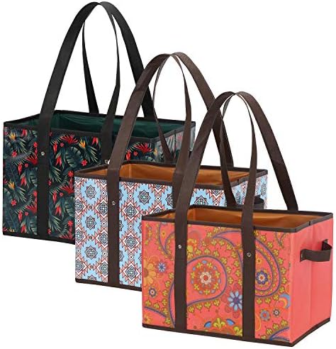 Foraineam Reusable Grocery Bags Set Durable Heavy Duty Tote Bag Collapsible Grocery Shopping Box Bag with Reinforced Bottom - Image 2